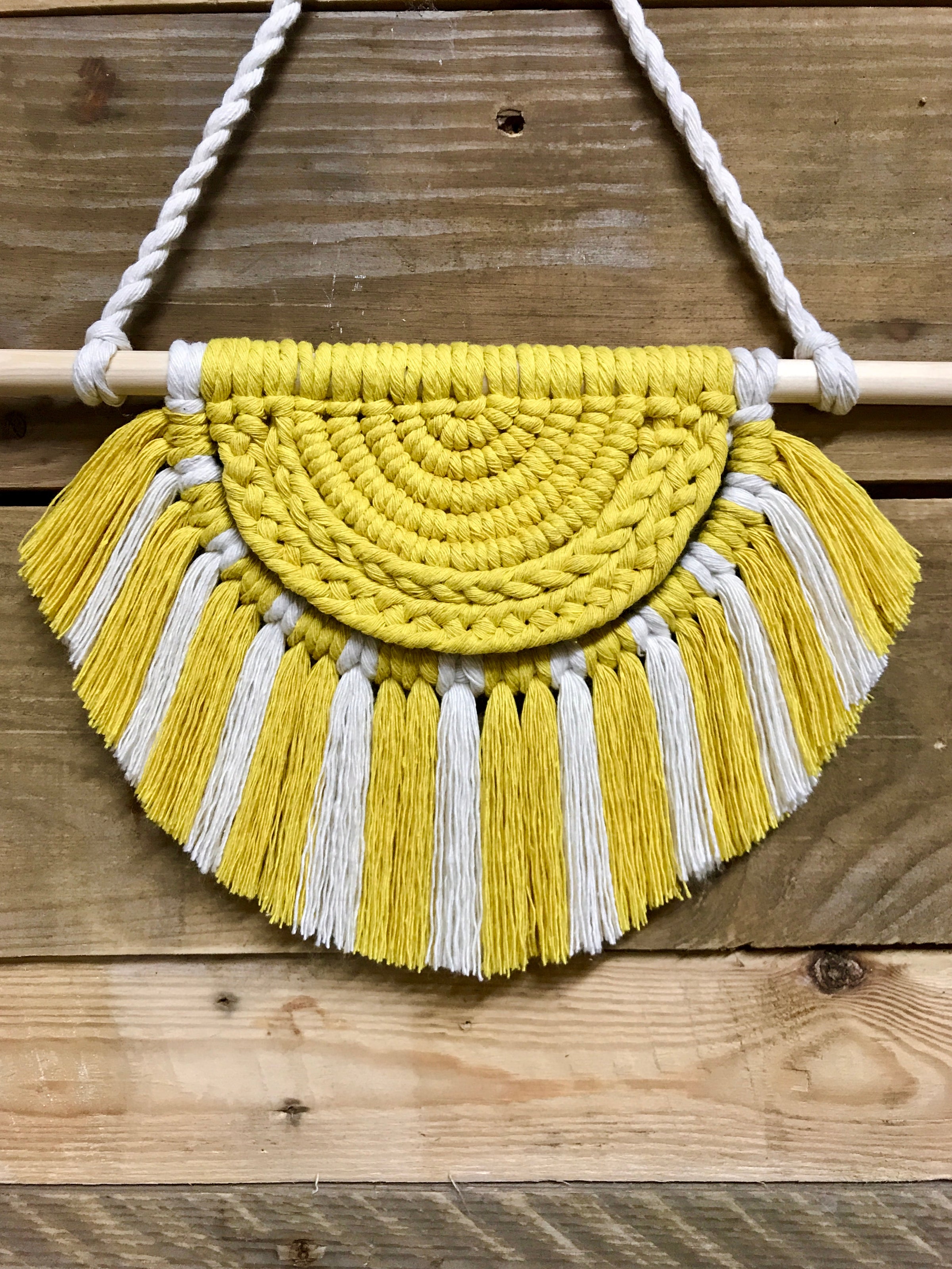Sunshine Macrame Wall Hanging in Bright Yellow + Natural Cream