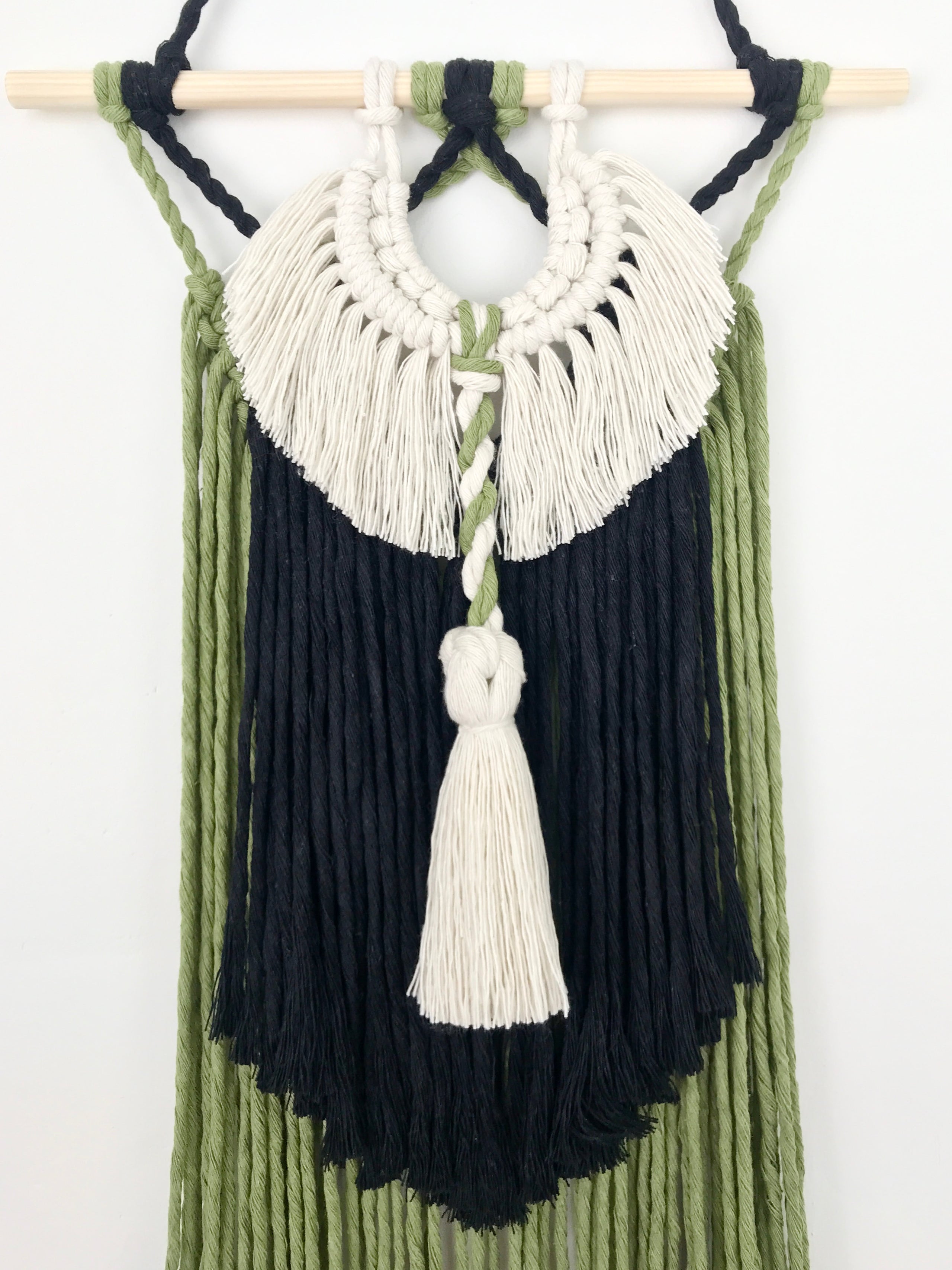 Layered Macramé Wall Hanging with Tassel in Natural Cream + Black, Fibre  Art Wall Hanger