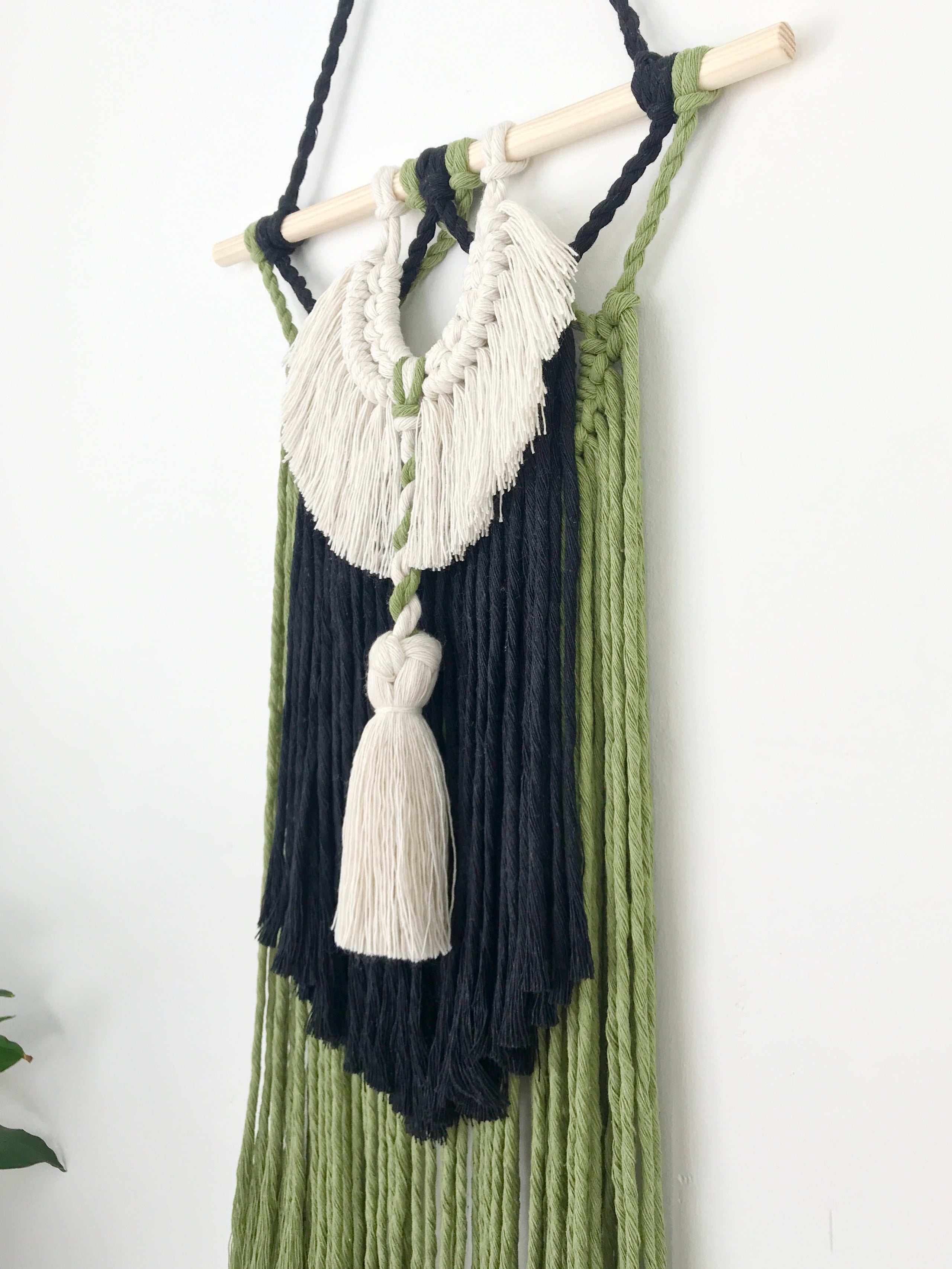 Layered Macramé Wall Hanging with Tassel in Natural Cream + Black, Fibre  Art Wall Hanger