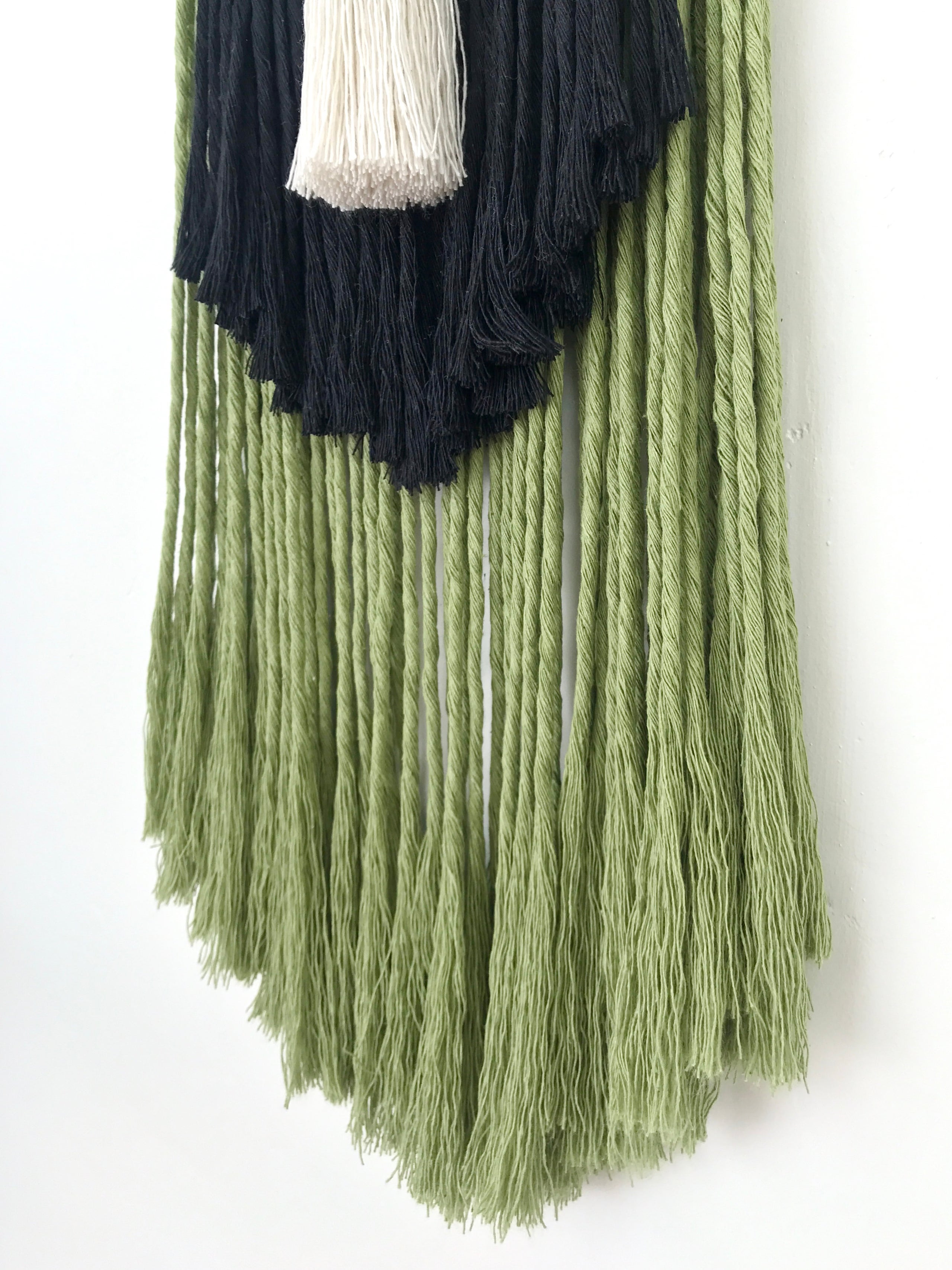 Layered Macramé Wall Hanging with Tassel in Natural Cream + Black, Fibre  Art Wall Hanger